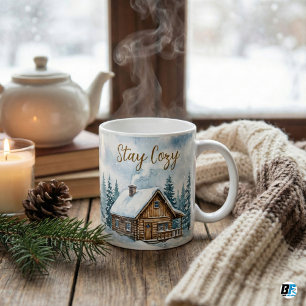 Caneca De Café Cabana de Inverno Aconchegante Aquarela Neve Rústi