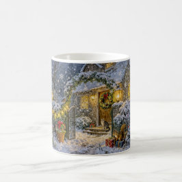 Caneca De Café Cabana de Inverno com Esquilo, Gato e Pintarroxo A