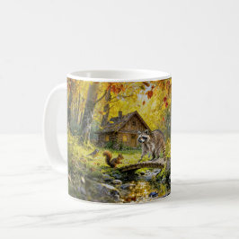 Caneca De Café Cabana de Outono na Floresta com animais da flores