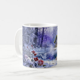 Caneca De Café Cabana Encantada na Floresta Nevada com Ponte e Br
