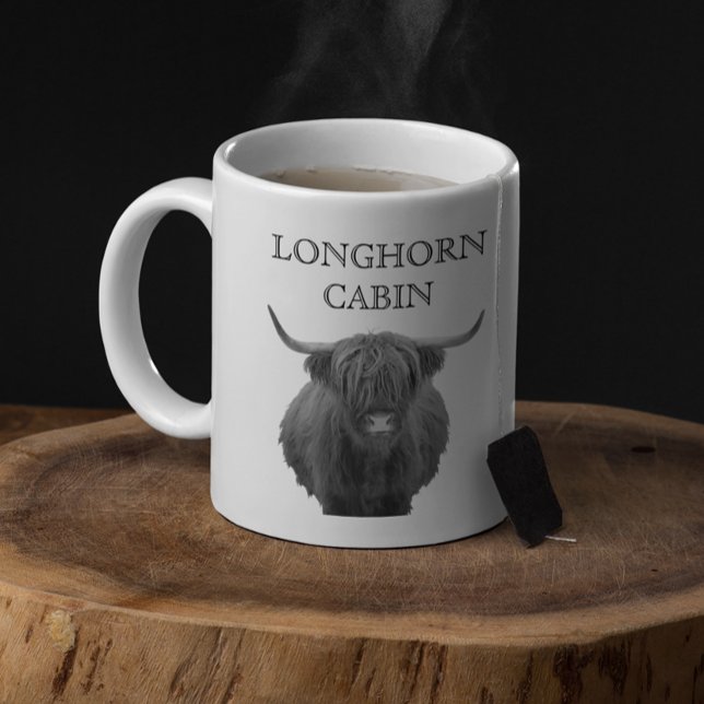 Caneca De Café Cabana Personalizada de Fazenda Lodge Highland Cow (Criador carregado)