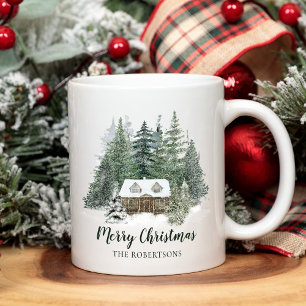 Caneca De Café Cabana Rústica de Natal no Bosque