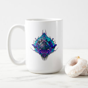 Caneca De Café Cabeça de Alien desenho tribal azul e roxo