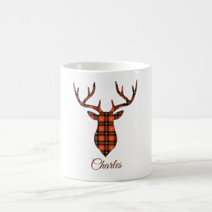 Caneca De Café Cabeça de Buck Personalizar Xadrez Vermelha e Pret