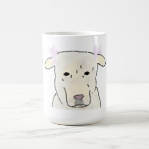 Caneca De Café Cabeça de Cachorrinho Branco com Laços Rosa