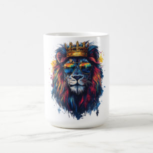 Caneca De Café Cabeça de Leão Negrito com Óculos de Sol e Coroa