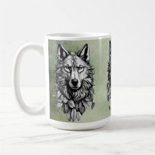 Caneca De Café cabeça de lobo deixa desenho de arte original anim