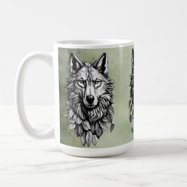 Caneca De Café cabeça de lobo deixa desenho de arte original anim (Esquerda)