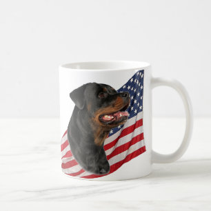 Caneca De Café Cabeça de Rottweiler e bandeira americana