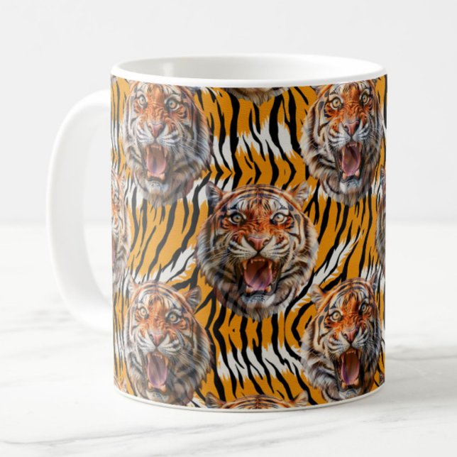 Caneca De Café Cabeça De Tigre Na Pele De Tigre Design (Criador carregado)