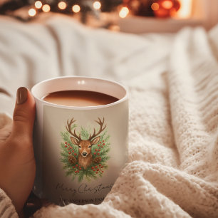 Caneca De Café Cabeça de Veado Rústico da Floresta com Folhagem d