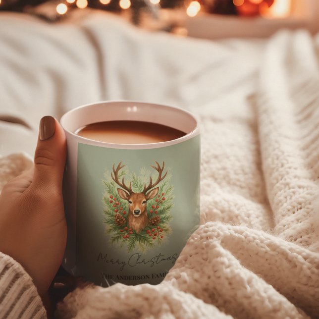Caneca De Café Cabeça de Veado Rústico da Floresta com Folhagem d (Criador carregado)