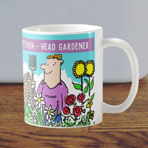 Caneca De Café Cabeça Divertida, Jardineiro Mug. Adicione sua opç