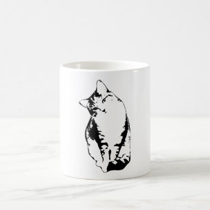 Caneca De Café Cabeça Inclinação Comprimida por Gato Monocromátic