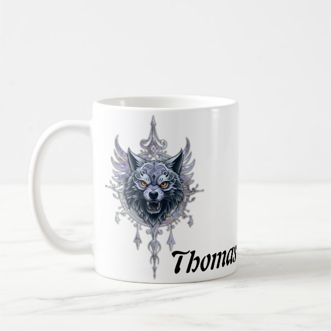 Caneca De Café Cabeça mística de lobo. (Esquerda)