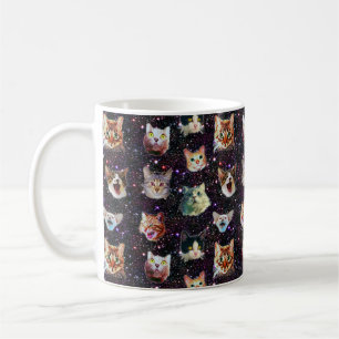 Caneca De Café Cabeças de Gato no Exterior Padrão de Galáxias 