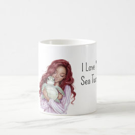 Caneca De Café Cabelo Vermelho Menina Morena Ama Tartaruga Marinh