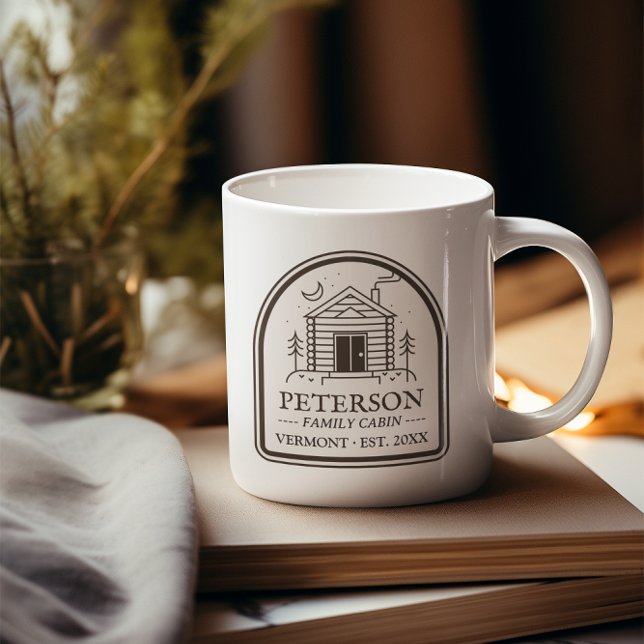 Caneca De Café Cabina da família Madeira rustica Decor personaliz (Custom Family Cabin Decor Personalized Mug Rustic Vintage Retro Forest Pine Trees )