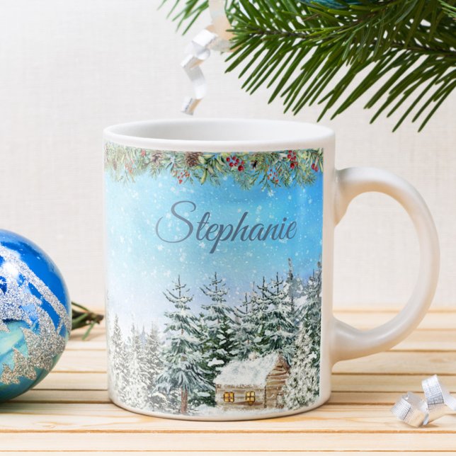 Caneca De Café Cabina De Inverno No Pais Natal Personalizado (Criador carregado)
