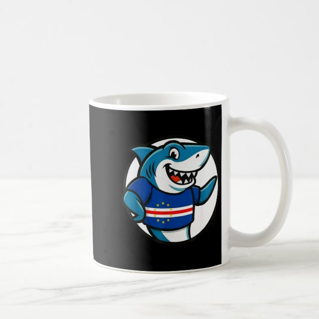 Caneca De Café Cabo Verde Flag Shark Funny Cabo Verdean  (Direita)