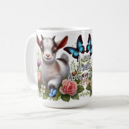 Caneca De Café Cabra-bebê com borboletas e flores coloridas