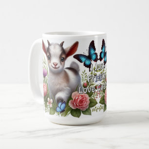 Caneca De Café Cabra-bebê com borboletas e flores coloridas