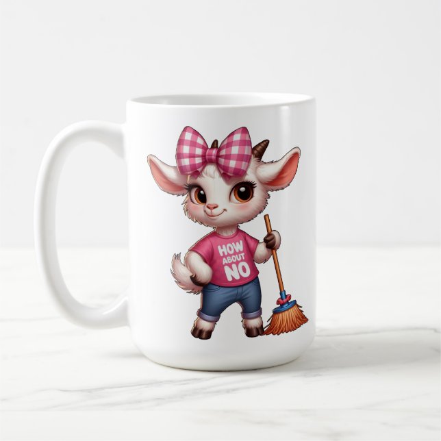 Caneca De Café Cabra de desenho animado com laço e vassoura (Esquerda)