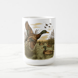Caneca De Café Caça ao Pato-Mallard-Retro-Voador,