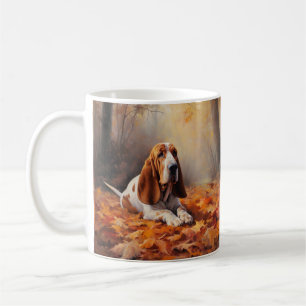 Caneca De Café Caça-Basset nas Folhas do Outono Cai Inspire