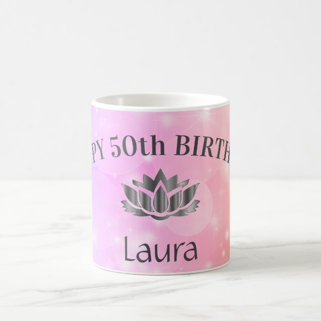 Caneca De Café Caça de Aniversário Personalizada Sparkly 50 (Centro)