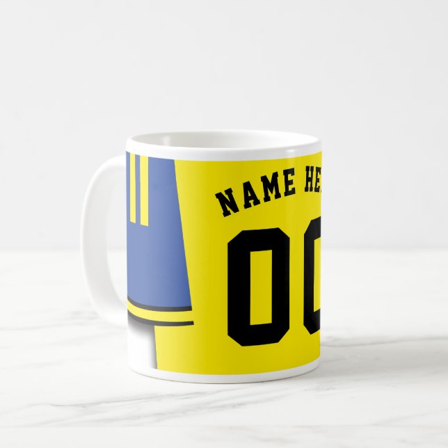 Caneca De Café Caça de Jersey Personalizável, Blue & Yellow (Frente Esquerda)