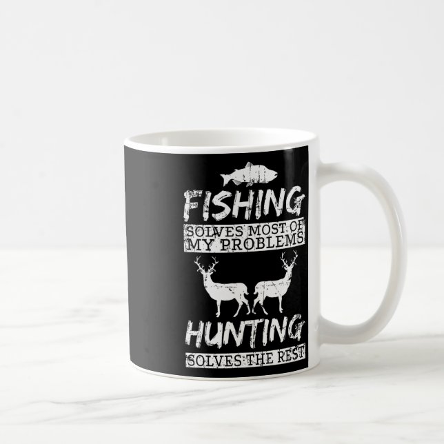 Caneca De Café Caça Engraçada de Pesca Resolve Problema Peixe Vea (Direita)