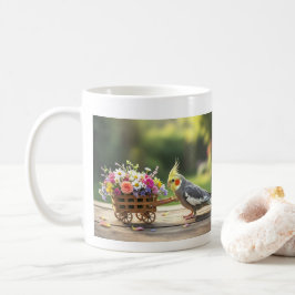 Caneca De Café Cacatua com Carrinho de Flores Amante de Pássaros 
