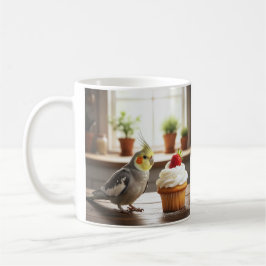 Caneca De Café Cacatua com um Cupcake de Morango Amante de Pássar