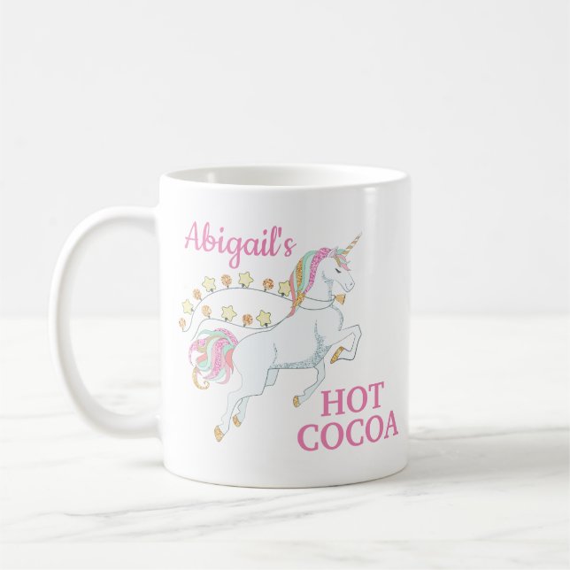 Caneca De Café Cacau Quente Unicórnio Rosa Branco (Esquerda)