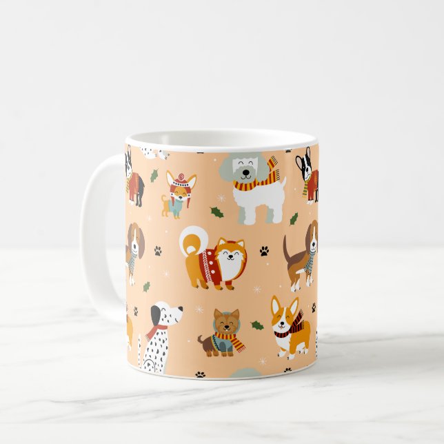 Caneca De Café Cachecóis Festivos de Inverno para Cachorrinhos (Frente Esquerda)