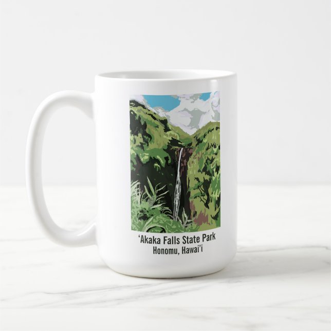 Caneca De Café Cachoeira Akaka Hawaii Cachoeira Paisagem Tropical (Esquerda)