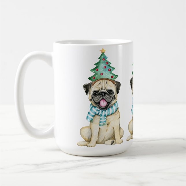 Caneca De Café Cachorra Aquática Caçada Pug de Natal (Esquerda)