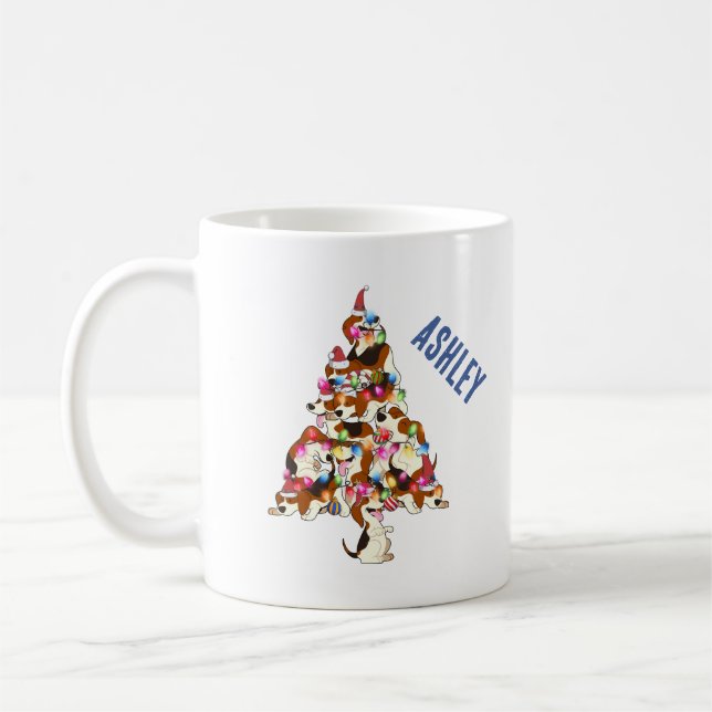 Caneca De Café Cachorrinho Beagle do Natal Árvore de Natal (Esquerda)
