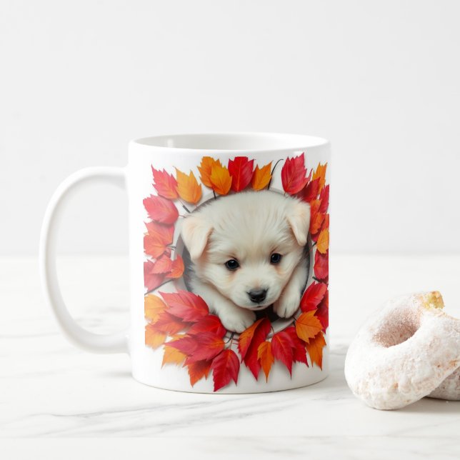 Caneca De Café cachorrinho bonitinho com folhas de outono, design (Com Donut)