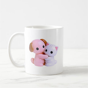 Caneca De Café Cachorrinho Gatinho Abraço Fofo Kawaii