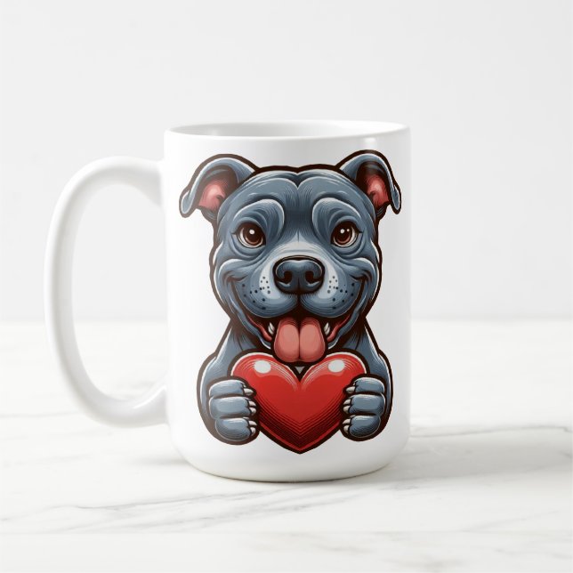 Caneca De Café Cachorro Adorável Abraçando Coração com Expressão  (Esquerda)