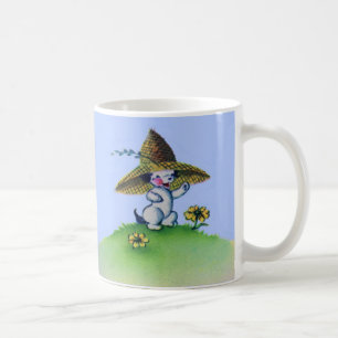 Caneca De Café cachorro adorável vestindo chapéu de palha grande