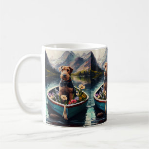 Caneca De Café Cachorro Airedale em um remo: Uma aventura cênica