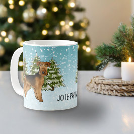 Caneca De Café Cachorro Airedale Terrier Floresta de Inverno Neva