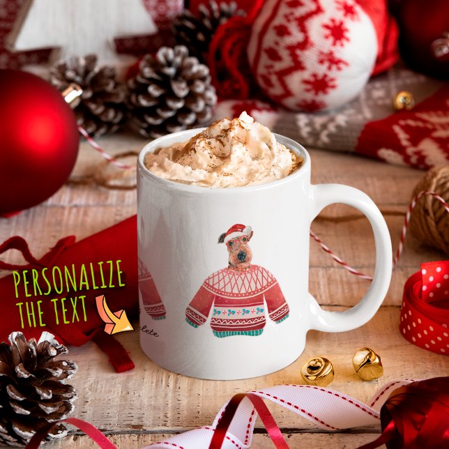 Caneca De Café Cachorro Airedale Vestindo Suéter Feio Amante de C (Criador carregado)