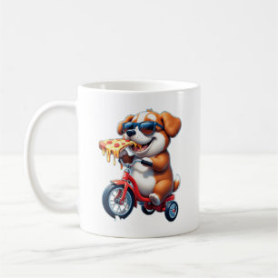 Caneca De Café cachorro andando de bicicleta comendo pizza