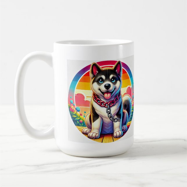 Caneca De Café Cachorro Animado Fofo com Coleira (Esquerda)
