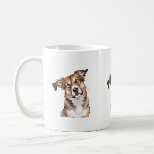 Caneca De Café Cachorro Aquarela é Cão Surpreso Confuso (Esquerda)