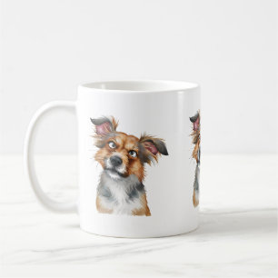 Caneca De Café Cachorro Aquarela é Cão Surpreso Confuso